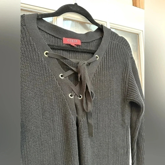 Guess Y2K Guess Los Angeles | Black Crochet Lace Up Sweater Size Medium M - Picture 3 of 7